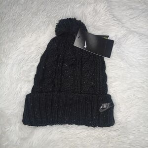 Nike Black Knit Beanie with Pom